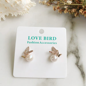 Rose Gold Butterfly Pearl Studs