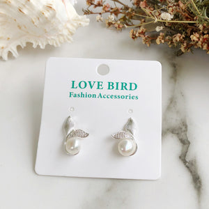 Silver Whale Tail Pearl Earrings