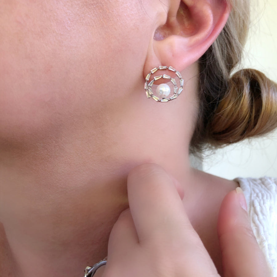 Zircon & Pearl Stud Earrings