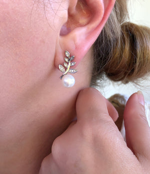 Silver Leaf & Pearl Earrings