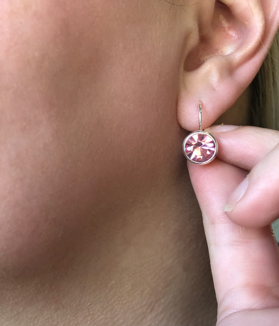 Rose Pink Silver Crystal Earrings