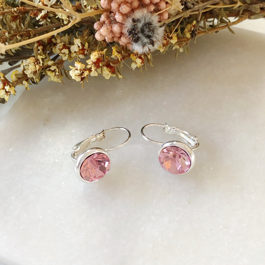 Rose Pink Silver Crystal Earrings