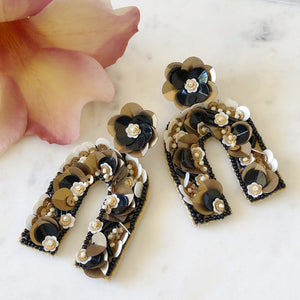 Black & Gold Statement Flower Earrings