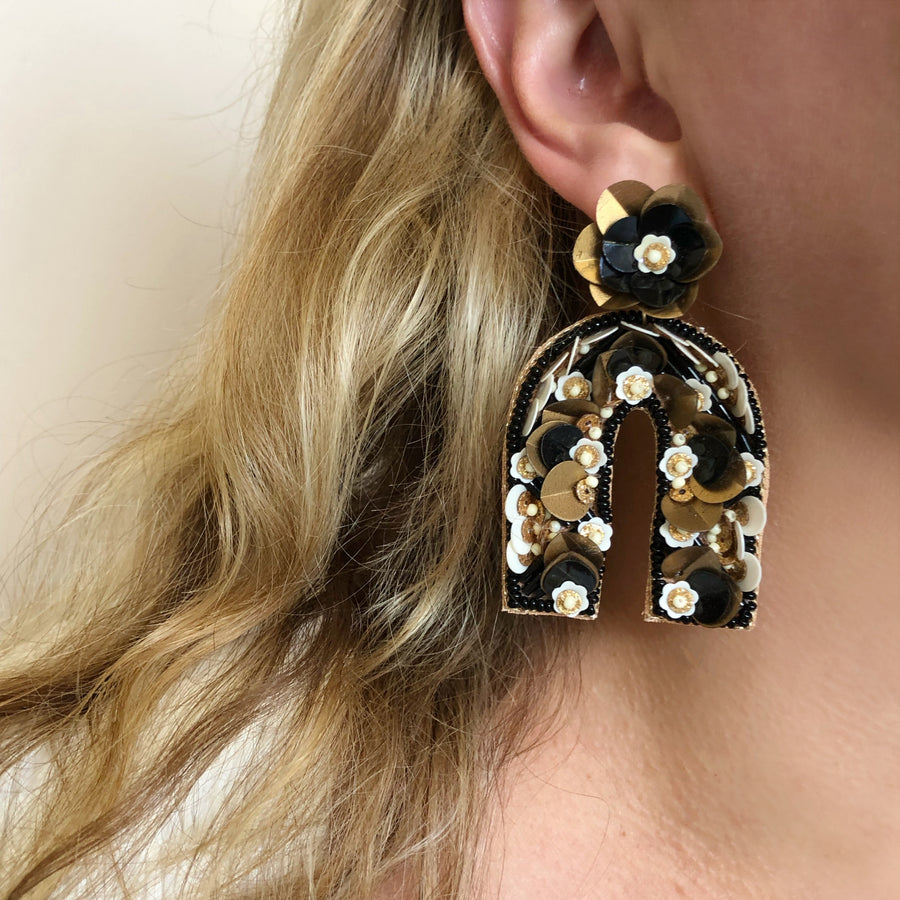Black & Gold Statement Flower Earrings