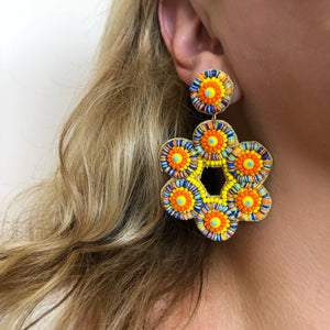 Yellow Colourful Beaded Statement Earrings