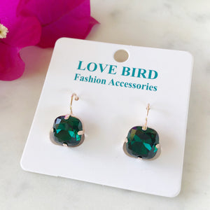 Square Crystal Earrings - Emerald