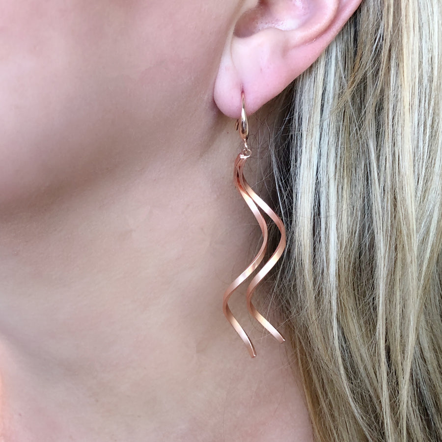 Rose Gold Wave Dangle Earrings