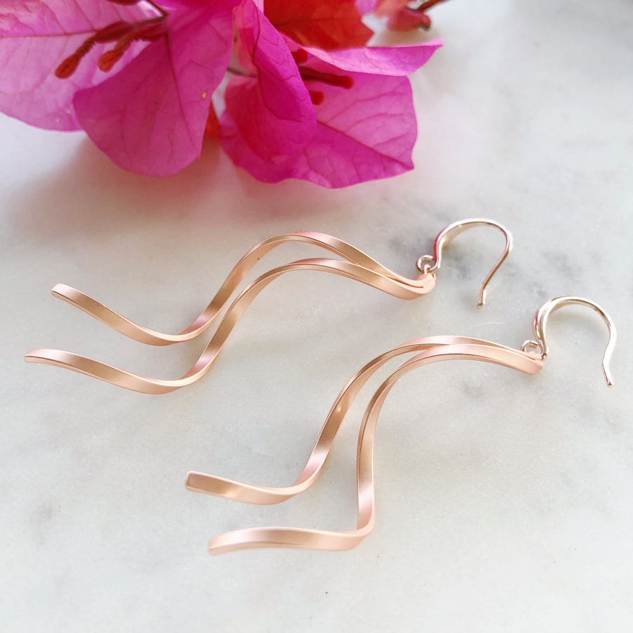 Rose Gold Wave Dangle Earrings