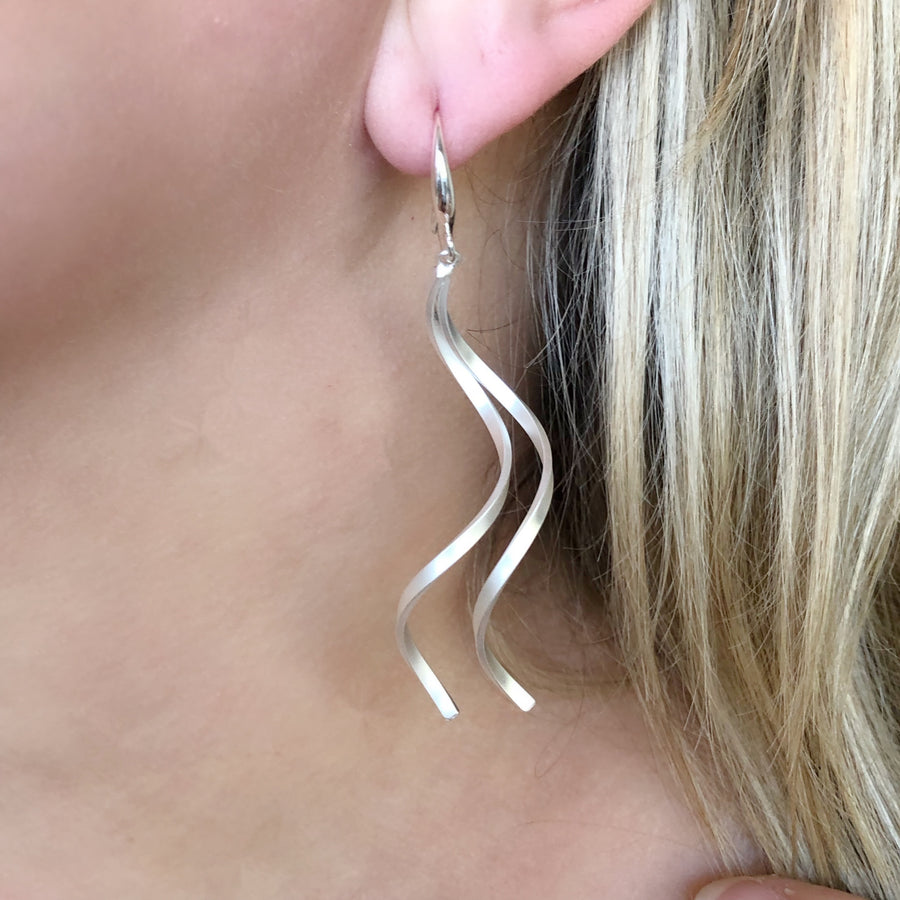 Silver Wave Dangle Earrings