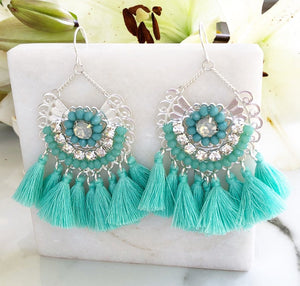 Mint Green Statement Tassel Earrings