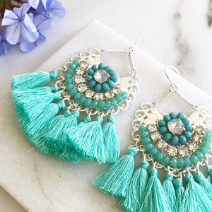 Mint Statement Tassel Earrings