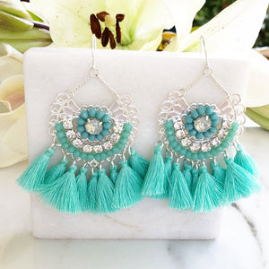 Mint Statement Tassel Earrings