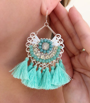 Mint Statement Tassel Earrings