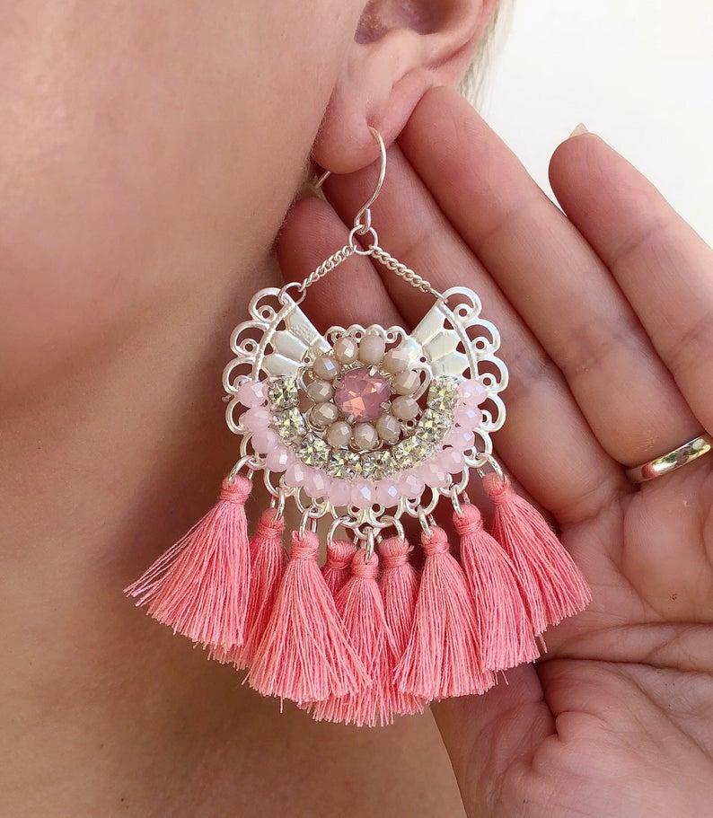 Pink Statement Tassel Earrings