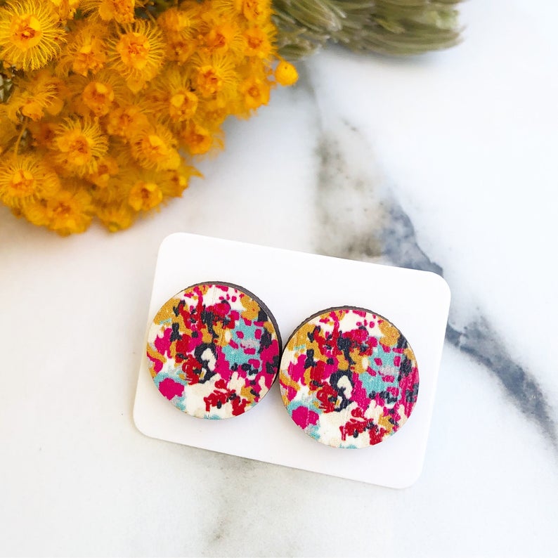 Pink Confetti Wood Earrings