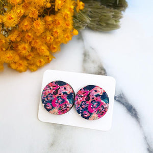 Pink Abstract Wood Earrings