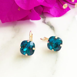 Square Crystal Earrings - Peacock
