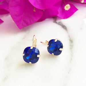 Square Crystal Earrings - Cobalt