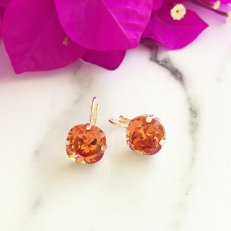 Square Crystal Earrings - Orange