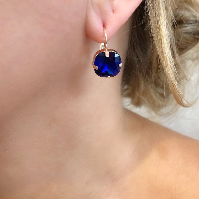 Square Crystal Earrings - Cobalt