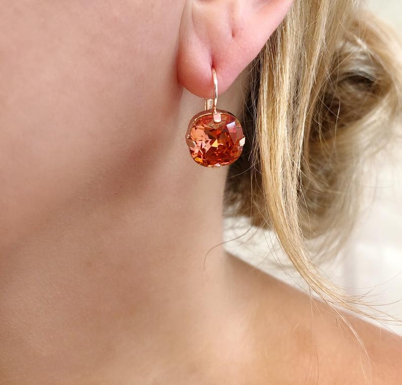 Square Crystal Earrings - Orange