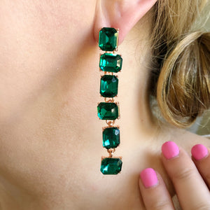 Emerald Long Crystal Earrings