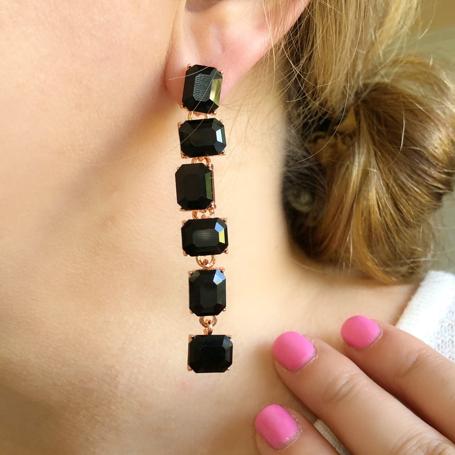 Black Long Crystal Earrings