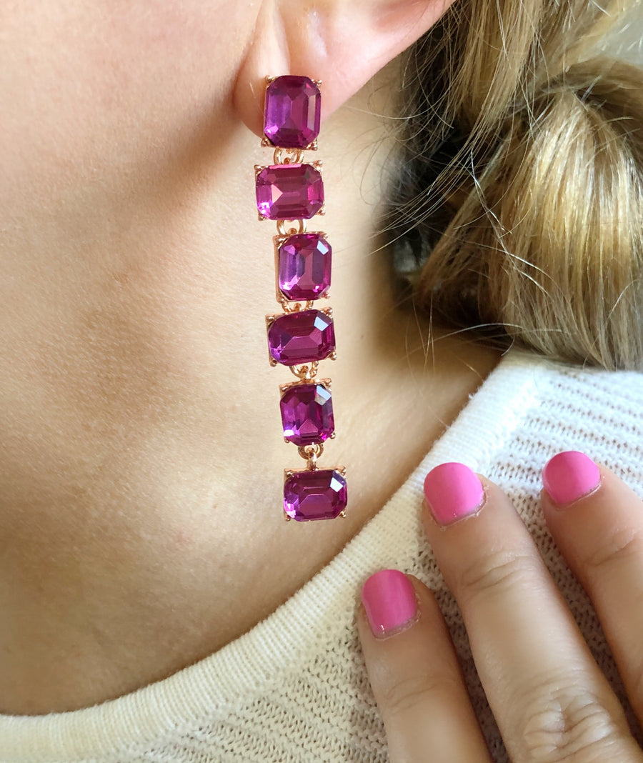 Pink Long Crystal Earrings