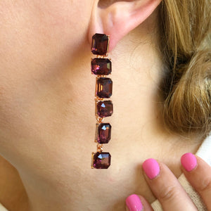 Burgundy Long Crystal Earrings