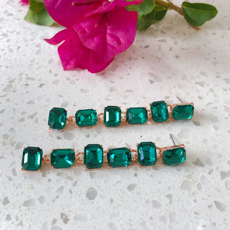Emerald Long Crystal Earrings
