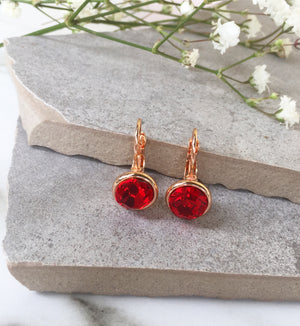 rose gold red crystal leverback earrings wholesale