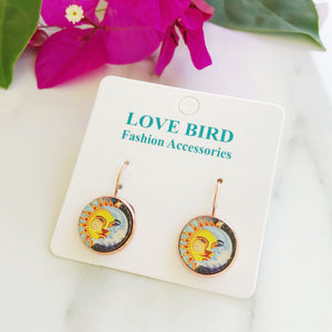 Sun & Moon Wood Leverback Earrings