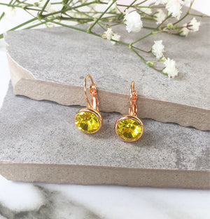 Crystal Earrings, Rose Gold Earrings, Citrine Earrings, Small Earrings, Leverback Earrings, Elegant Earrings, Gifts For Women, Gift For Her