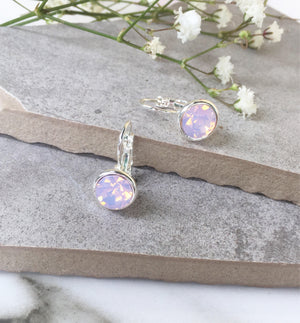 Silver Crystal Earrings, Pale Pink Crystal Earrings, Drop Dangle Earrings, Rose Opal Czech Crystal Earrings, Leverback Earrings,