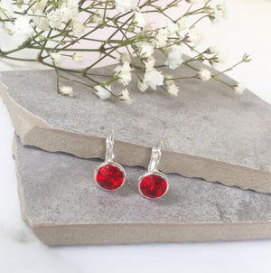 Red Crystal Earrings, Silver Earrings, Drop Dangle Earrings, Czech Crystal Earrings, High Quality Earrings, Leverback Earrings, Gifts