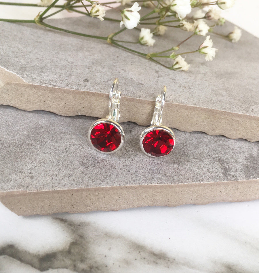 Ruby Red Crystal Earrings, Silver & Red Earrings, Clip Back Earrings, Small Crystal Earrings, Leverback Earrings, French Hook Earrings, Gift