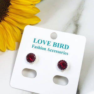 Stud Earrings, Crystal Studs, Crystal Earrings, Dark Red Earrings, Red Crystal Studs, Small Round Earrings, Bridesmaid Earrings, Silver Stud