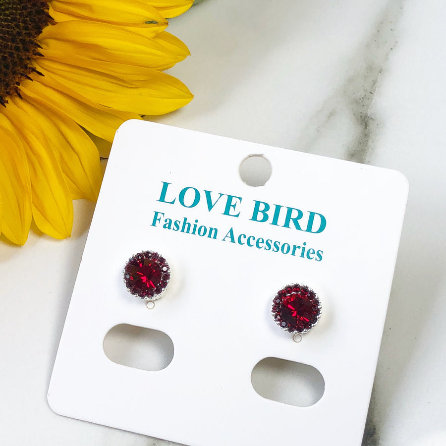 Stud Earrings, Crystal Studs, Crystal Earrings, Dark Red Earrings, Red Crystal Studs, Small Round Earrings, Bridesmaid Earrings, Silver Stud