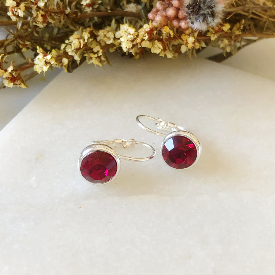 Crystal Earrings - Silver/Ruby