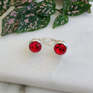 Crystal Earrings - Silver/Light Red
