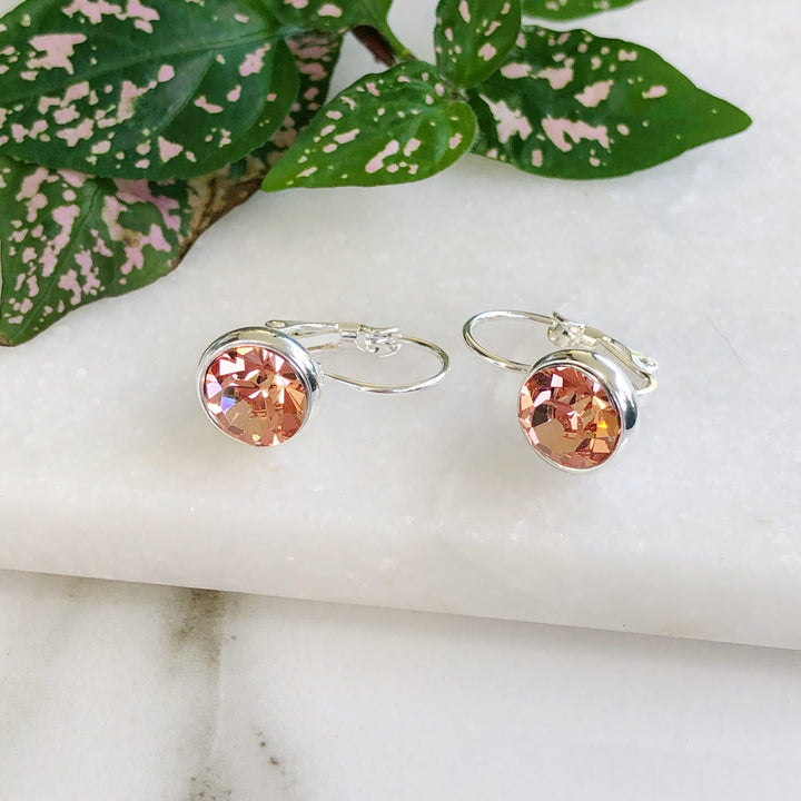 Apricot Crystal Silver Leverback Earrings