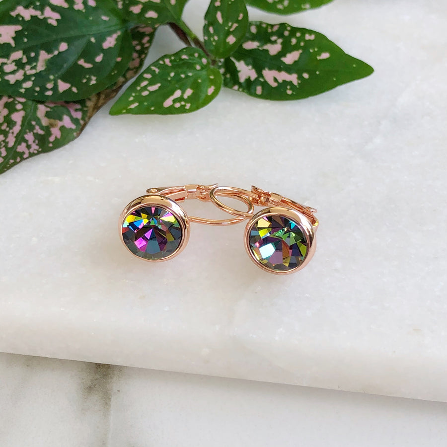 Multicolour Crystal Rose Gold Leverback Earrings
